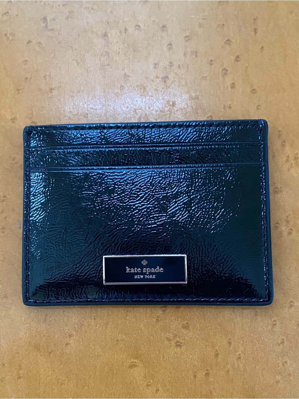 NWT $89 Kate Spade Bridget Black Crinkle Patent Leather Cardholder Wallet KM552